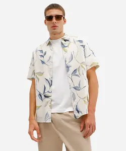 camisa masculina de linho e algodão manga curta off white M