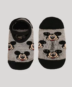 Meia Infantil Sapatilha Mickey Mouse Antiderrapante Cinza Mescla 9-12