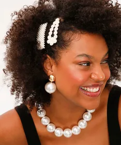 kit de 2 presilhas de cabelo pérolas branco UNICO