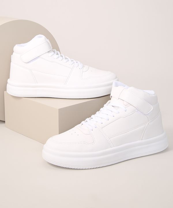 Tênis Masculino Casual Cano Alto com Velcro Branco 43
