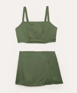 conjunto de viscose juvenil cropped e short saia verde 10