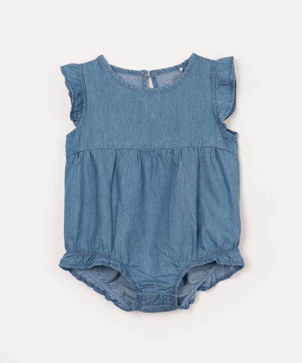 body jeans infantil com babado azul 9-12