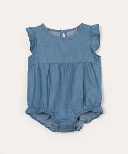 body jeans infantil com babado azul 12-18