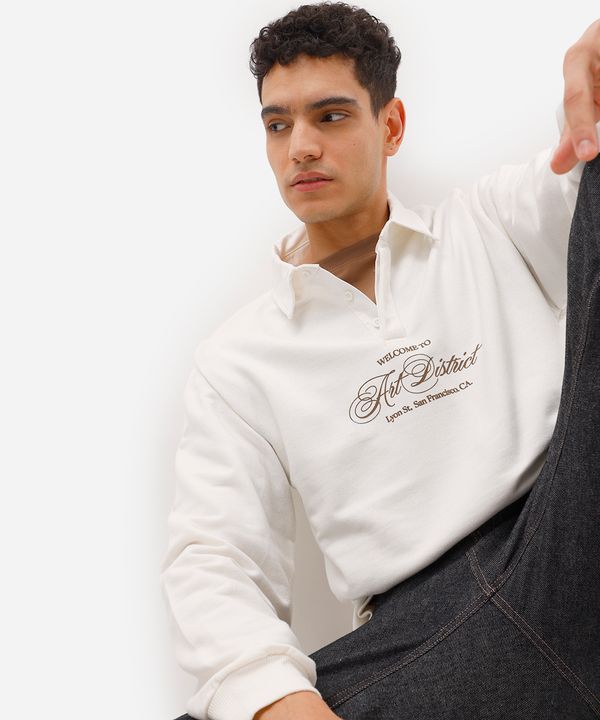 polo masculina de moletinho manga longa art district off white P