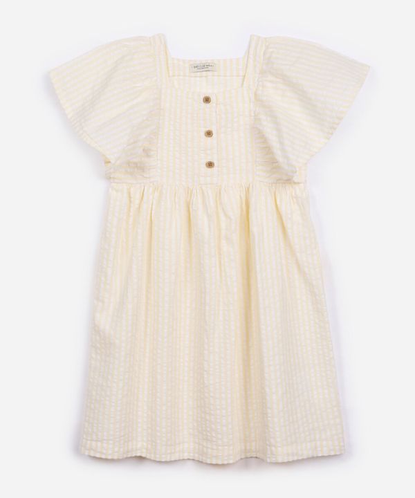 vestido de algodão infantil listrado amarelo 5