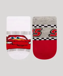 kit de 2 meias infantis cano baixo carros multicor 18-21