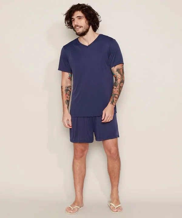 Pijama Masculino D'Noite Manga Curta Azul Marinho GG
