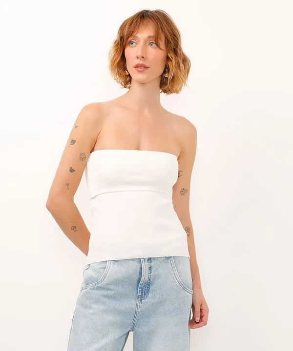blusa sem alça de tricot off white G