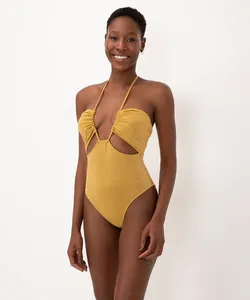 maiô frente única cut out brilho proteção uv ouro P