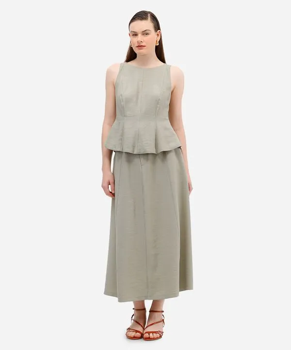 saia midi evasê feminina de viscose verde 42