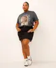 saia reta jeans plus size cintura alta preta 46