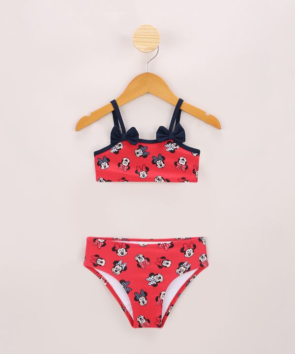 Biquíni Infantil Minnie Estampado com Lacinho e Proteção UV50+ Vermelho 3
