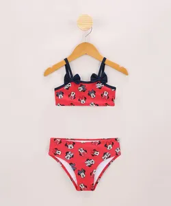 Biquíni Infantil Minnie Estampado com Lacinho e Proteção UV50+ Vermelho 1