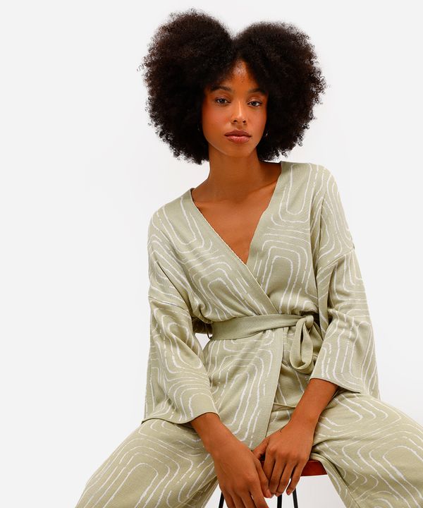 kimono feminino de tricot geométrico vivi olimo verde G