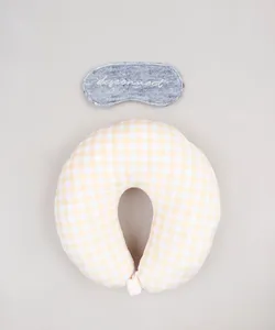 Kit de Apoio de Pescoço Estampado Xadrez Vichy + Tapa Olho com Bordado "Disconnect" Amarelo Claro Único