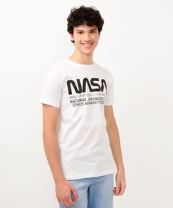 camiseta de algodão juvenil nasa manga curta off white 14