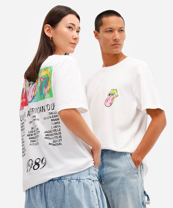 camiseta de algodão manga curta the rolling stones off white M
