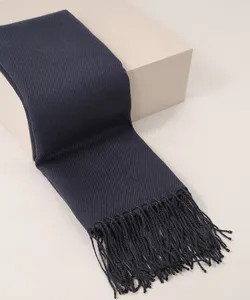 Cachecol Feminino de Tricô com Franjas Azul Marinho Único
