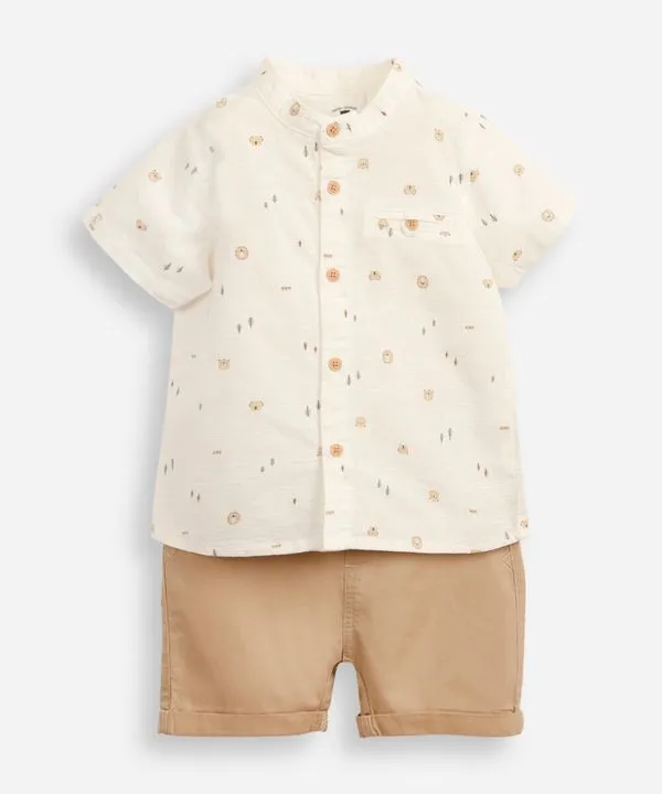conjunto infantil curto de algodão estampado off white 12-18
