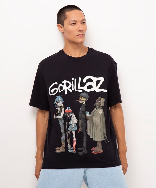 camiseta de algodão manga curta gorillaz preto G