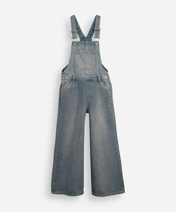 jardineira jeans dirty infantil com tachas azul 4