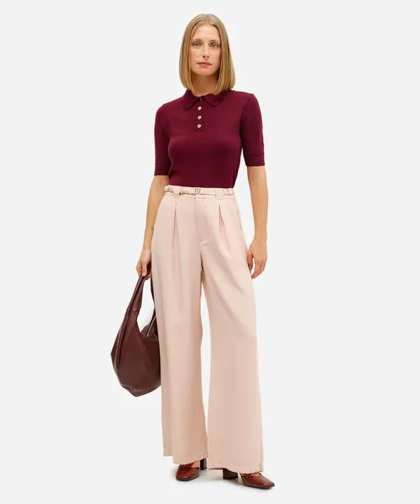 calça de alfaiataria feminina de viscose com cinto rosa 36