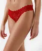 calcinha fio dental feminina de renda floral vermelha GG