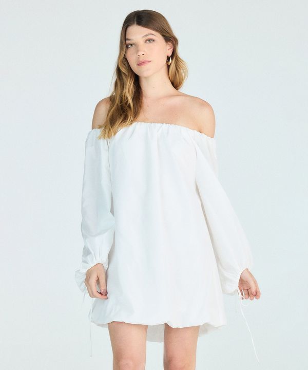 vestido curto balonê feminino ombro a ombro off white PP