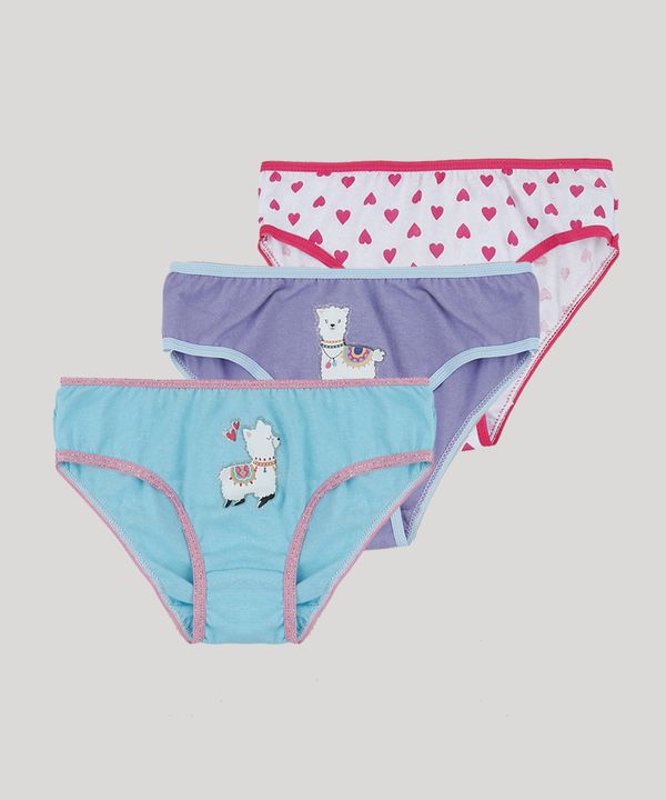 Kit de 3 Calcinhas Infantis Estampadas de Lhamas Multicor 6