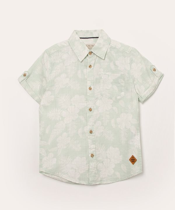 camisa infantil manga curta floral verde claro 6