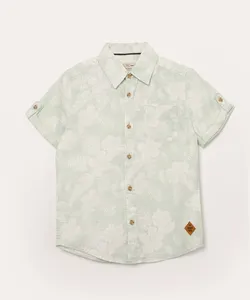 camisa infantil manga curta floral verde claro 12