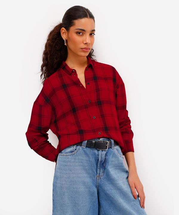 camisa feminina de viscose xadrez vermelha G