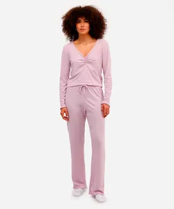 pijama feminino canelado manga longa lilás G