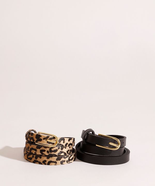 Kit de 2 Cintos Skinny com Fivela Oval Multicor 95CM
