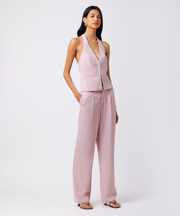 calça reta feminina de alfaiataria com pregas mindset rosa 36