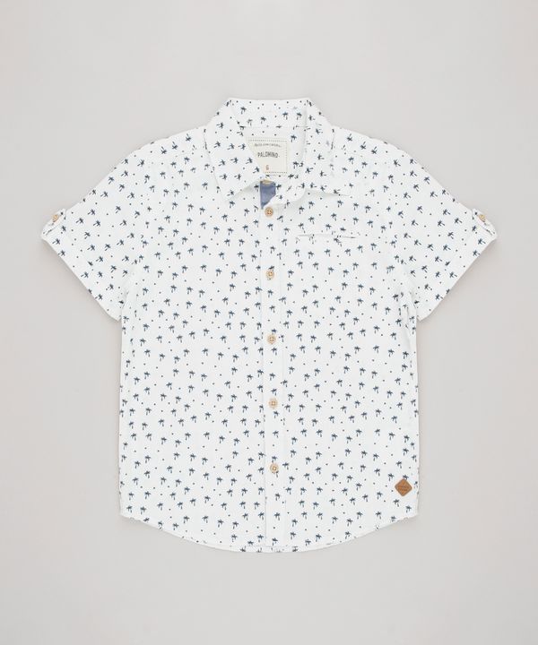Camisa Infantil Estampada de Coqueiros com Bolso Manga Curta Off White 4