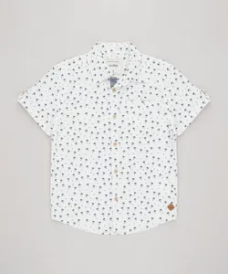 Camisa Infantil Estampada de Coqueiros com Bolso Manga Curta Off White 10