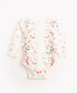 body texturizado infantil floral manga longa off white 6-9
