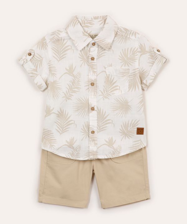 conjunto de algodão infantil folhagem manga curta branco 1