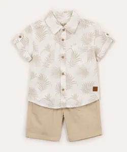 conjunto de algodão infantil folhagem manga curta branco 3