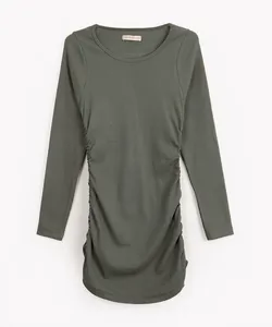 vestido juvenil franzido manga longa verde militar 12
