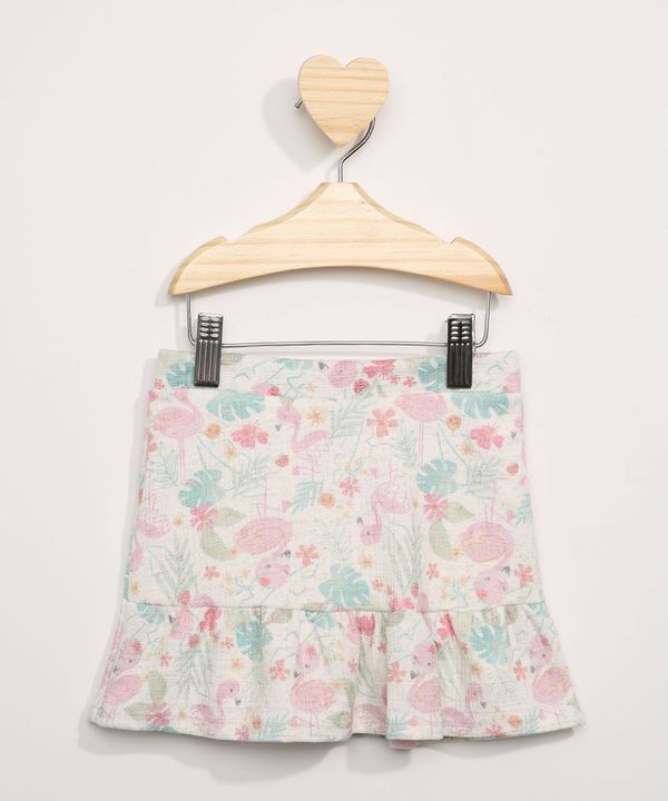 Saia Infantil Estampada Flamingos com Babados Multicor 2