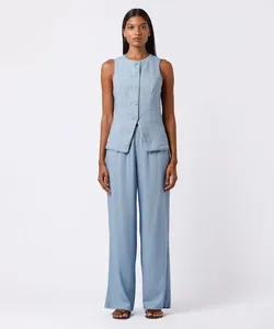 calça estilo pijama feminina com linho mindset azul PP