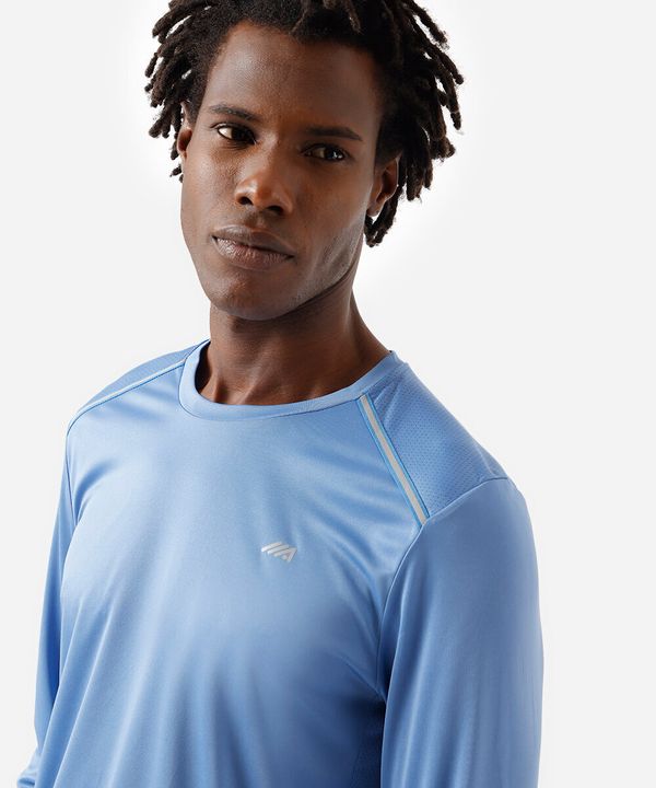 camiseta masculina manga longa running azul M
