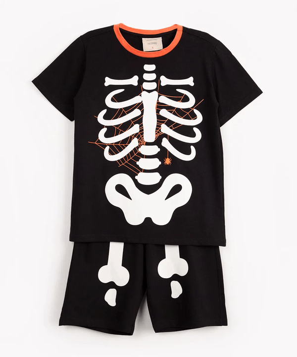 pijama infantil de algodão curto esqueleto preto 10