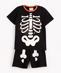 pijama infantil de algodão curto esqueleto preto 8