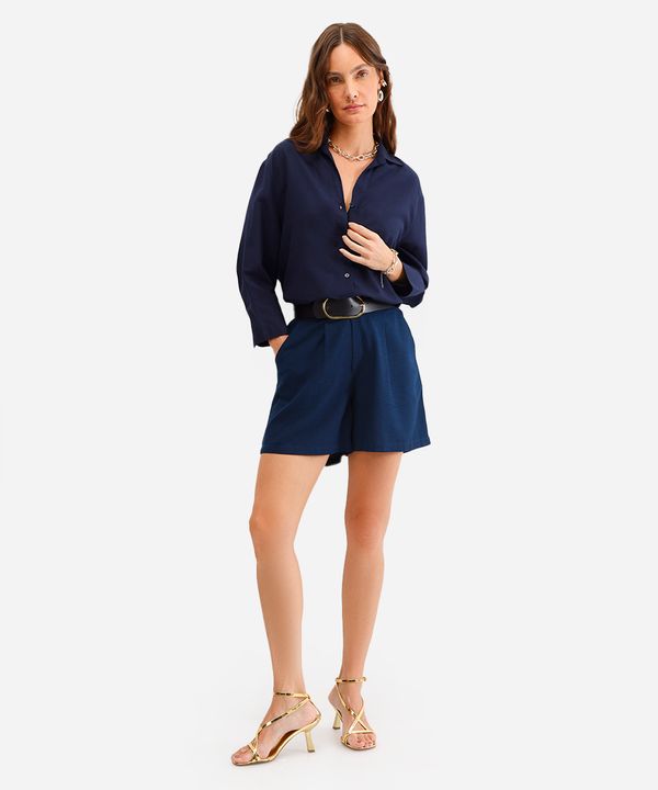 short feminino com linho cós elástico azul 38
