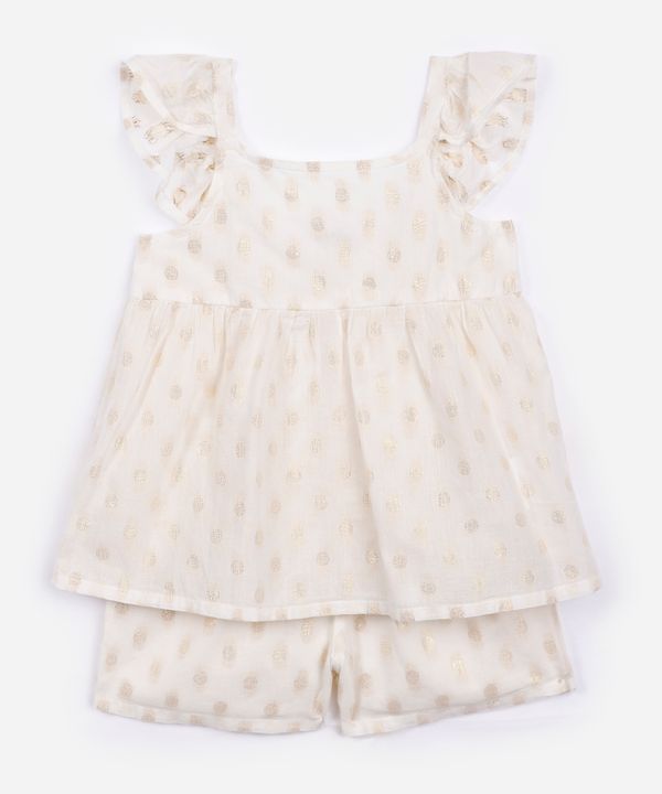 conjunto infantil curto poá com lurex off white 5