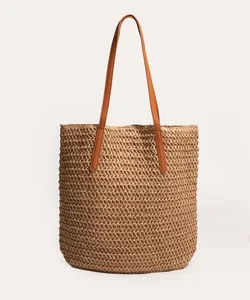 bolsa shopper de palha caramelo Único