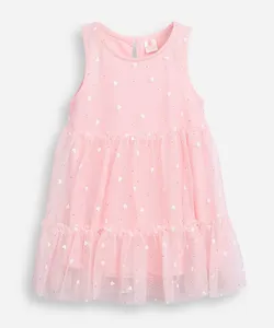 vestido infantil de tule corações rosa 3-6